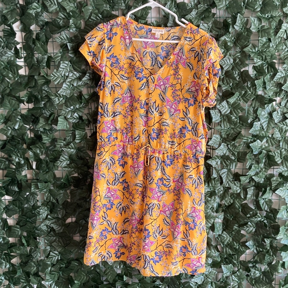 LIKE NEW Maison Jules SIZE XL Yellow and Blue Floral Dress‎ WITH POCKETS!
